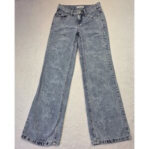 Love Soho Floral Print Wide Leg Jeans Womens Size 0 Light Wash Denim